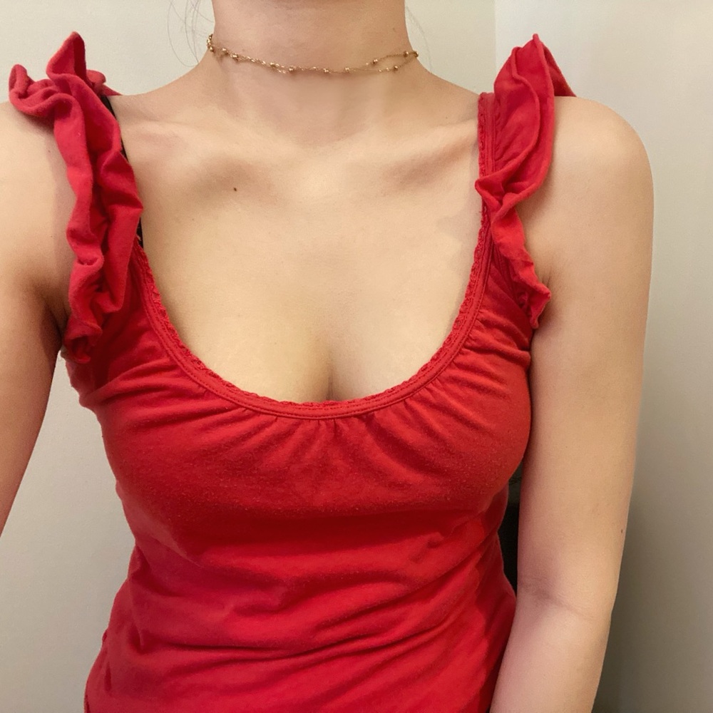 ♥️ Anthropologie Deletta Women's Red ruffle tank top